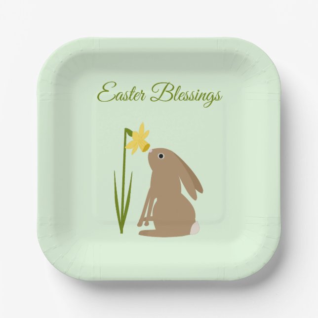 Easter Bunny Rabbit and Daffodil flower Custom Paper Plate (Front)