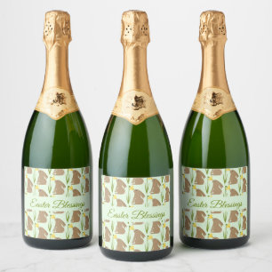 Easter Bunny Rabbit and Daffodil flower Custom Sparkling Wine Label