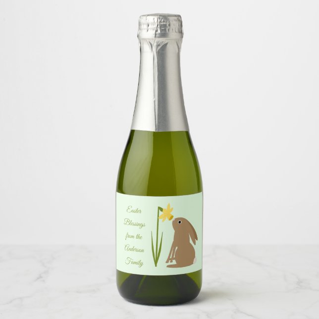 Easter Bunny Rabbit and Daffodil flower Custom Sparkling Wine Label (Front)