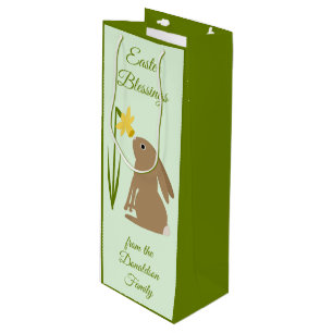 Easter Bunny Rabbit and Daffodil flower Custom Wine Gift Bag
