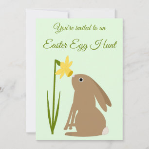 Easter Bunny Rabbit and Daffodil flower Egg Hunt Invitation