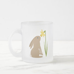 Easter Bunny Rabbit and Daffodil flower Frosted Glass Coffee Mug