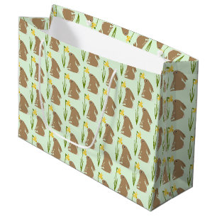Easter Bunny Rabbit and Daffodil flower Patterned Large Gift Bag