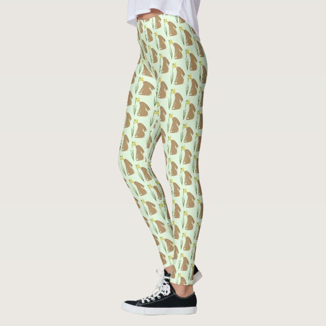 Easter Bunny Rabbit and Daffodil flower Patterned Leggings (Left)