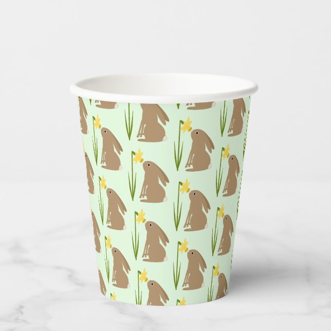 Easter Bunny Rabbit and Daffodil flower Patterned Paper Cups (Front)
