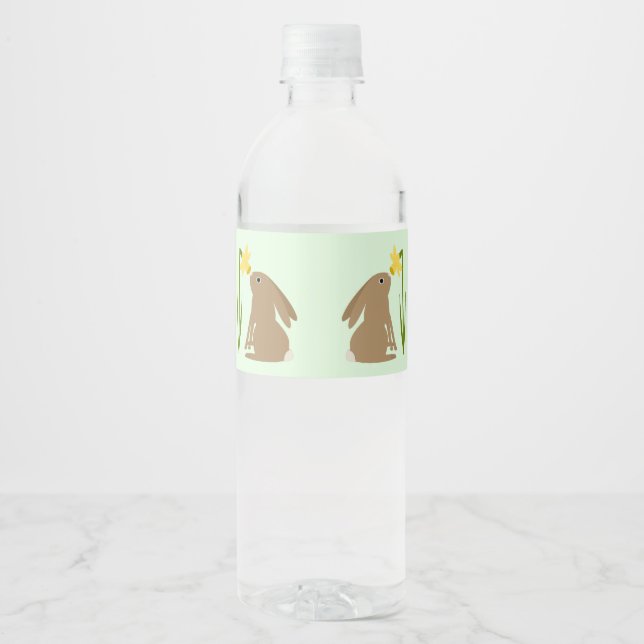 Easter Bunny Rabbit and Daffodil flower Water Bottle Label (Front)