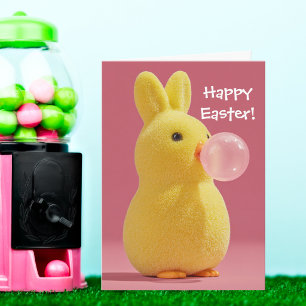 Easter Bunny Rabbit and Pink Bubble Gum Cute Card