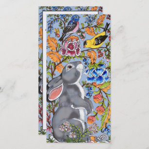 Easter Bunny Rabbit Bird Colourful Floral Pretty Holiday Card
