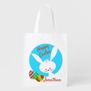 Easter Bunny Rabbit Blue Grocery Bag