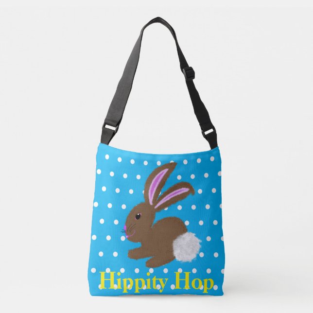 Easter Bunny Rabbit Blue White Polka Dots Crossbody Bag (Front)