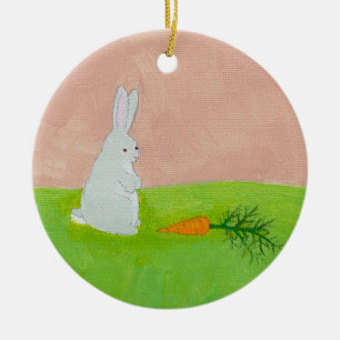 Easter bunny rabbit carrot art colourful painting ceramic tree decoration