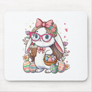 Easter Bunny Rabbit Coffee Eggs Hunting Women Girl Mouse Mat