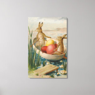 Easter Bunny Rabbit Coloured Egg Boat Canvas Print