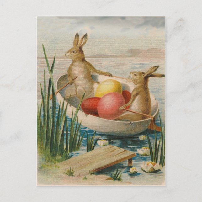 Easter Bunny Rabbit Coloured Egg Boat Holiday Postcard (Front)