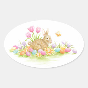 Easter Bunny Rabbit Coloured Eggs Flowers Stickers