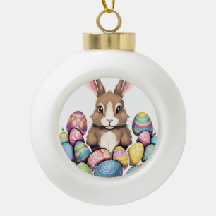 Easter Bunny Rabbit Colourful Eggs Easter Egg Hunt Ceramic Ball Christmas Ornament