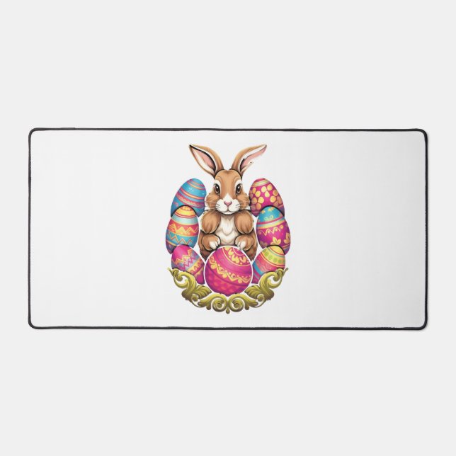 Easter Bunny Rabbit Colourful Eggs Easter Egg Hunt Desk Mat (Front)