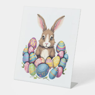 Easter Bunny Rabbit Colourful Eggs Easter Egg Hunt Pedestal Sign