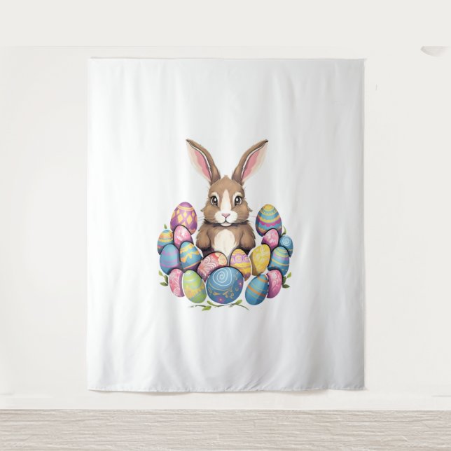 Easter Bunny Rabbit Colourful Eggs Easter Egg Hunt Tapestry (Front)