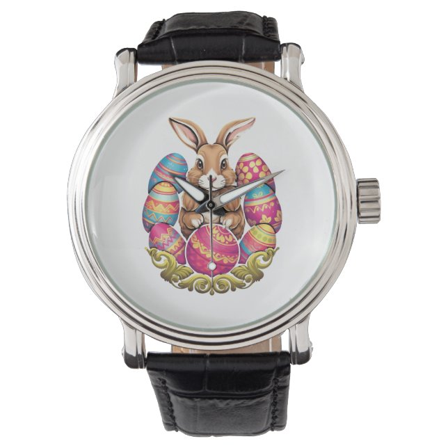 Easter Bunny Rabbit Colourful Eggs Easter Egg Hunt Watch (Front)