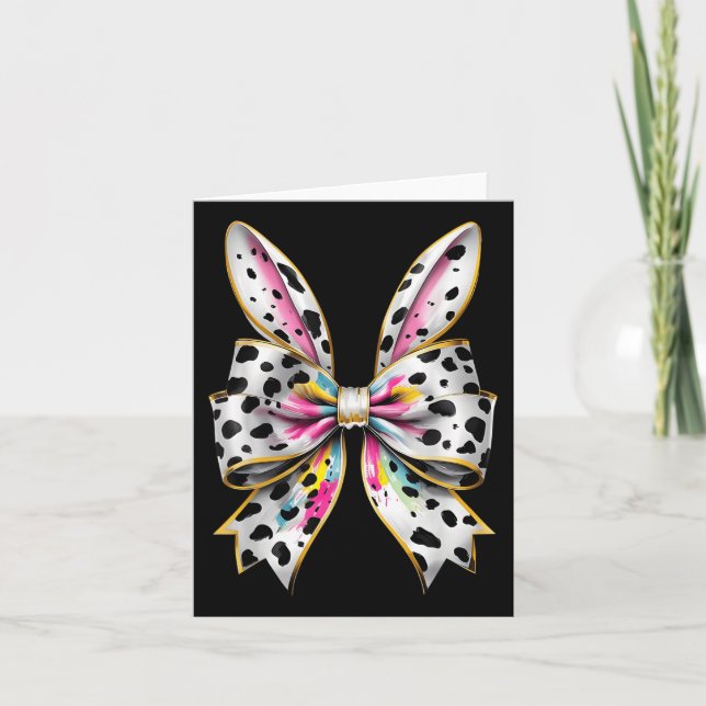Easter Bunny Rabbit Coquette Bow Happy Easter Girl Card (Front)
