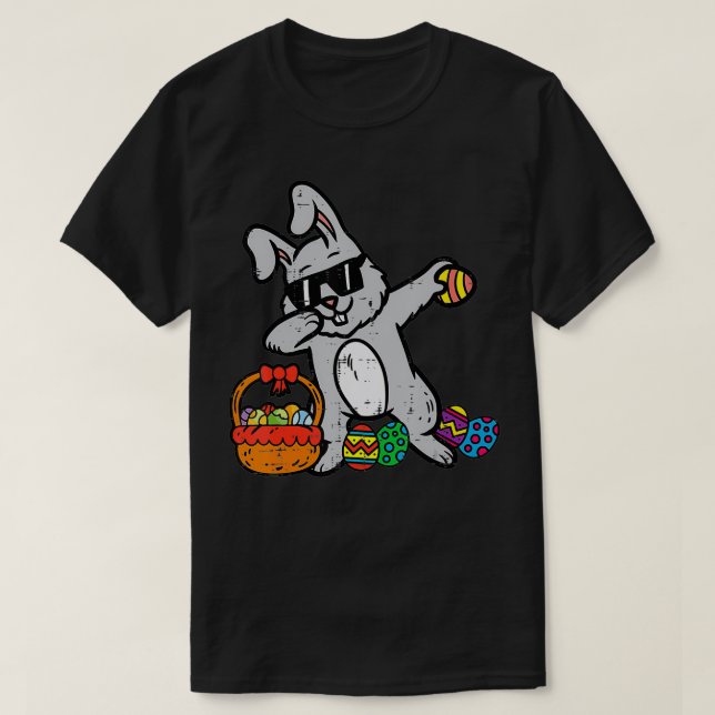 Easter Bunny Rabbit Dab Eggs Basket Cute Youth Boy T-Shirt (Design Front)