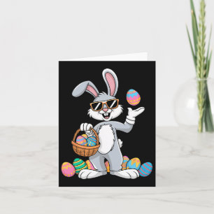 Easter Bunny Rabbit Dabbing Carrying Colourful Egg Card