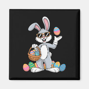 Easter Bunny Rabbit Dabbing Carrying Colourful Egg Magnet