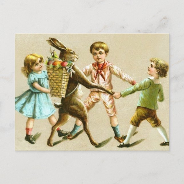 Easter Bunny Rabbit Dance Victorian Children Card (Front)