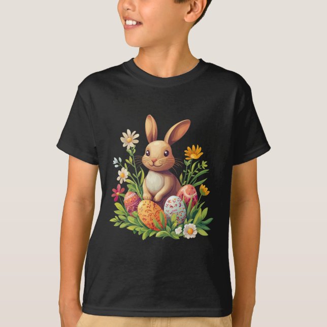 Easter Bunny Rabbit Easter Egg Flower Graphic  T-Shirt (Front)