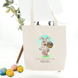 Easter Bunny Rabbit Easter Eggs Personalised Name Tote Bag