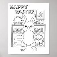 Easter Bunny Rabbit Egg Kids Colouring Page Poster