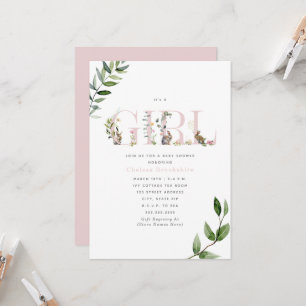 Easter Bunny Rabbit Eggs Floral Girl Baby Shower Invitation