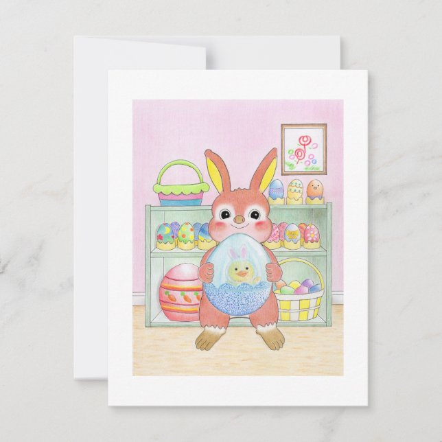 Easter Bunny Rabbit Eggs Kids Flat Card (Front)