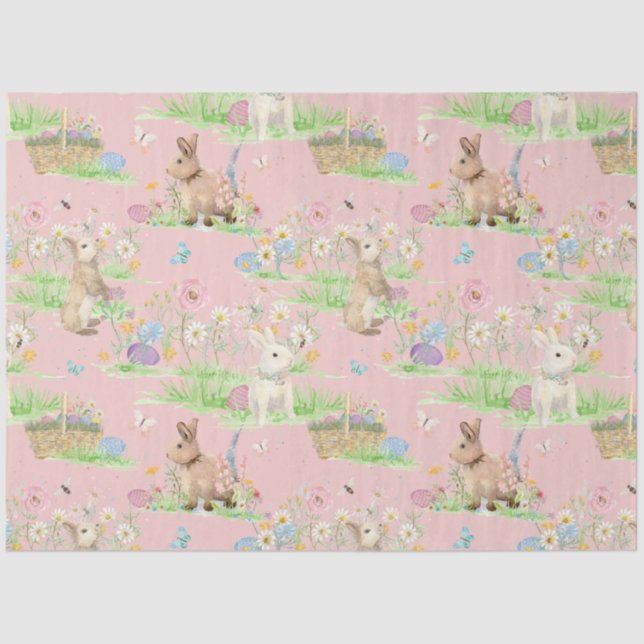 Easter Bunny Rabbit Floral Butterfly Decoupage Tissue Paper (Front)