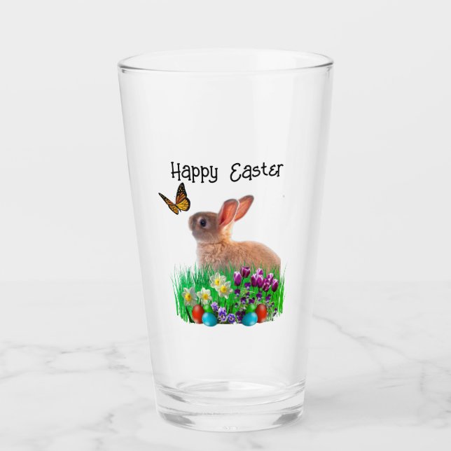 Easter Bunny Rabbit Glass Cup (Front)