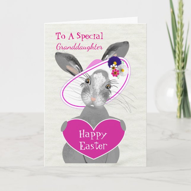Easter Bunny Rabbit In Cute Bonnet Personalised Holiday Card (Front)