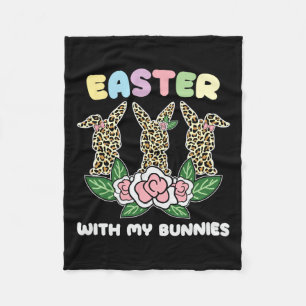 Easter Bunny Rabbit Leopard Trio Cute Easter Day 4 Fleece Blanket