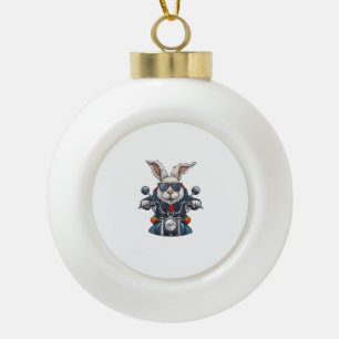 Easter Bunny Rabbit Motorcycle Motorcycling Biker Ceramic Ball Christmas Ornament