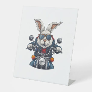 Easter Bunny Rabbit Motorcycle Motorcycling Biker  Pedestal Sign