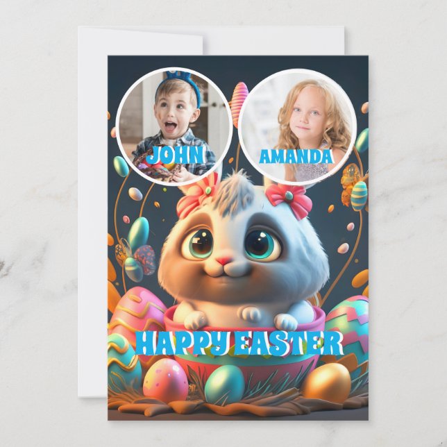 Easter Bunny Rabbit Personalised Kids Photo Holiday Card (Front)