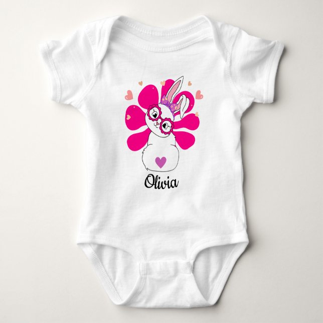 Easter bunny rabbit pretty personalised baby bodysuit (Front)