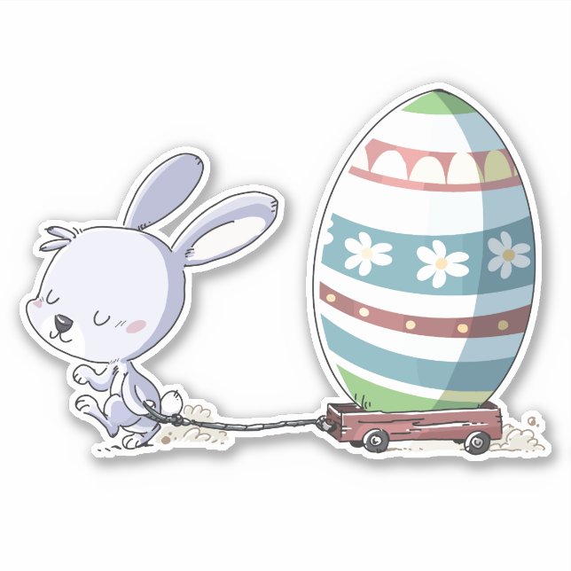 Easter Bunny Rabbit Pulling Easter Egg In Trolley (Front)