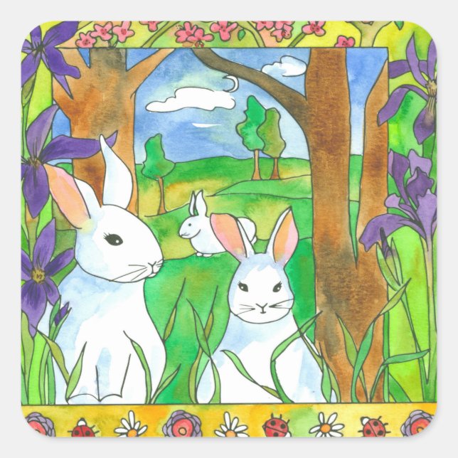 Easter Bunny Rabbit Spring Egg Hunt Square Sticker (Front)