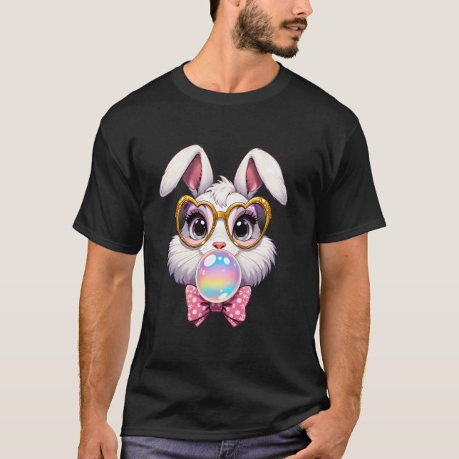 Easter Bunny Rabbit Sunglasses Bubble Gum Pink Bow T-Shirt (Front)