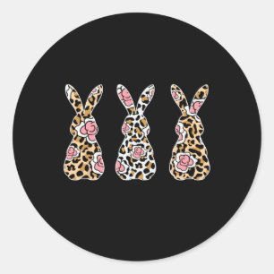 Easter Bunny Rabbit Trio Leopard Floral Cute Easte Classic Round Sticker