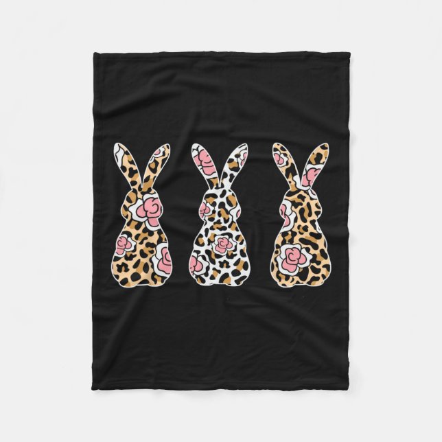 Easter Bunny Rabbit Trio Leopard Floral Cute Easte Fleece Blanket (Front)
