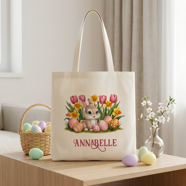Easter Bunny Rabbit Tulip Daffodil Egg Hunt Tote Bag (Creator Uploaded)