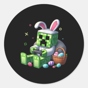 Easter Bunny Rabbit Video Game Pixel For Boys Kids Classic Round Sticker