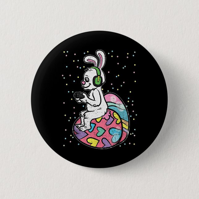 Easter Bunny Rabbit Video Game Player With Control 6 Cm Round Badge (Front)